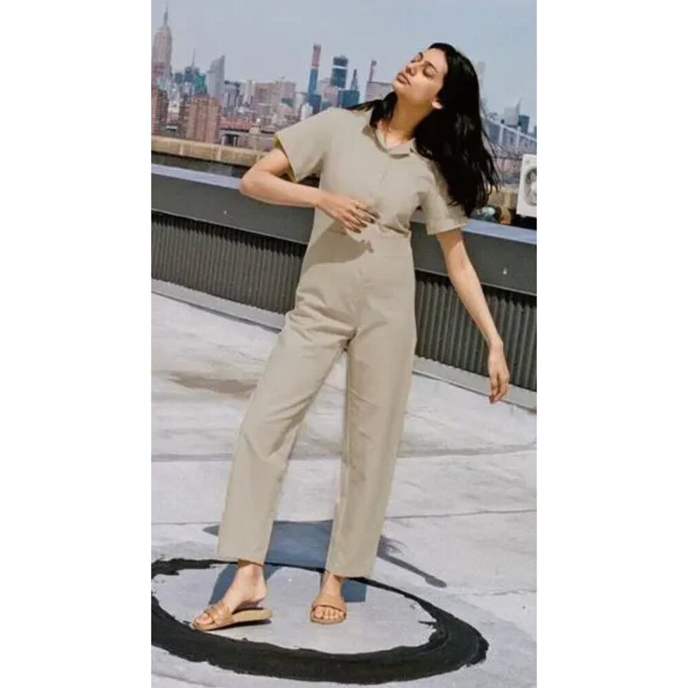 Ilana Kohn Cotton/ Linen Tia Short Sleeve Coverall Jumpsuit in Tan Size 12